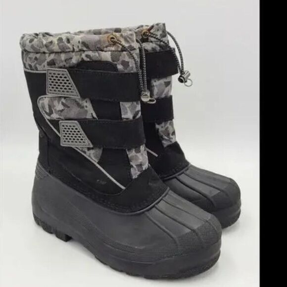 Lands end boys 4 snow boots black camo warm winter insulated youth boots kids - Picture 1 of 4